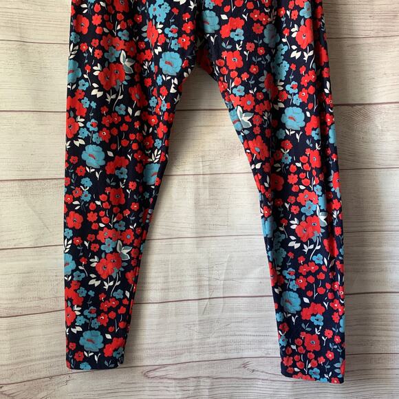 LuLaRoe Blue and Red Floral Leggings Size TC2 - Picture 3 of 16